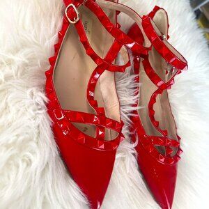 Valentino Rockstud Red Patent T-strap flat